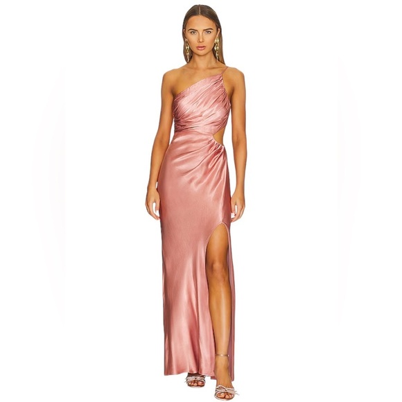 Shona Joy Dresses & Skirts - Shona Joy La Lune Asymmetrical Gathered Maxi Dress in Antique Rose Pink Size 4